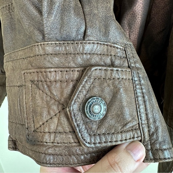 Vintage 100% Leather Open front Global Identity Brown Jacket size Large - Picture 5 of 9